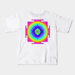 Sri Yantra Mandala, Neon Pink+Faux Gold Accent Kids T-Shirt